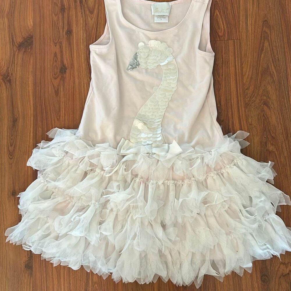 Biscotti pale pink swan sequins dress with tulle dress girls size 8
